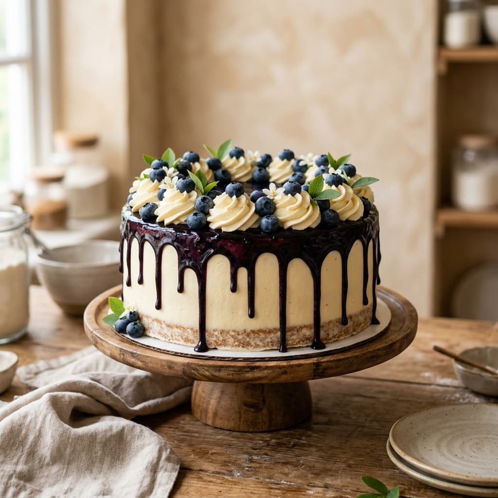 Blueberry Celebration Cake — handmade 100% eggless cake by Nova Cakes, Halifax & Dartmouth