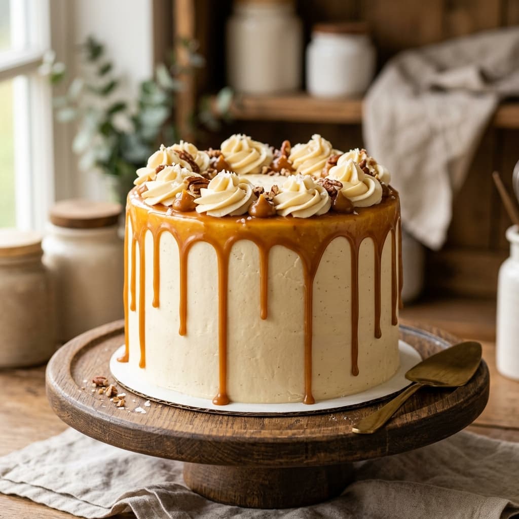 Glossy Rich Golden Caramel Drip Cake — 100% eggless cake by Nova Cakes, Halifax & Dartmouth