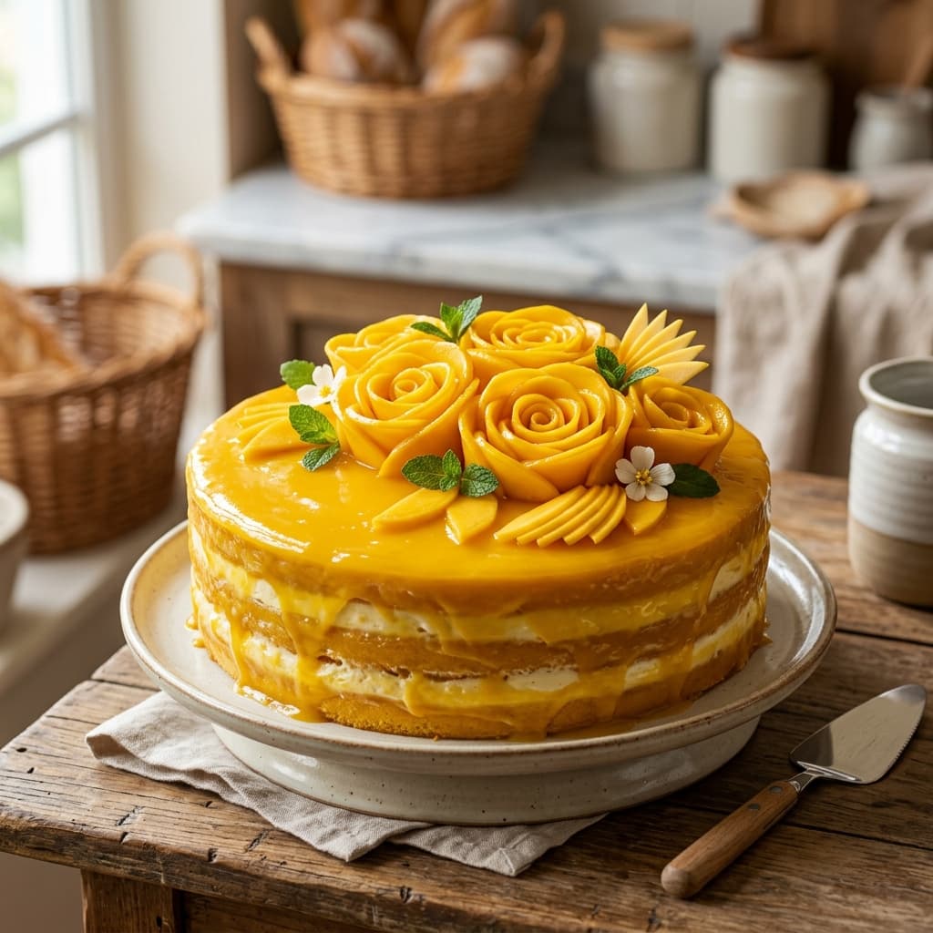 Mango Celebration Cake — handmade 100% eggless cake by Nova Cakes, Halifax & Dartmouth
