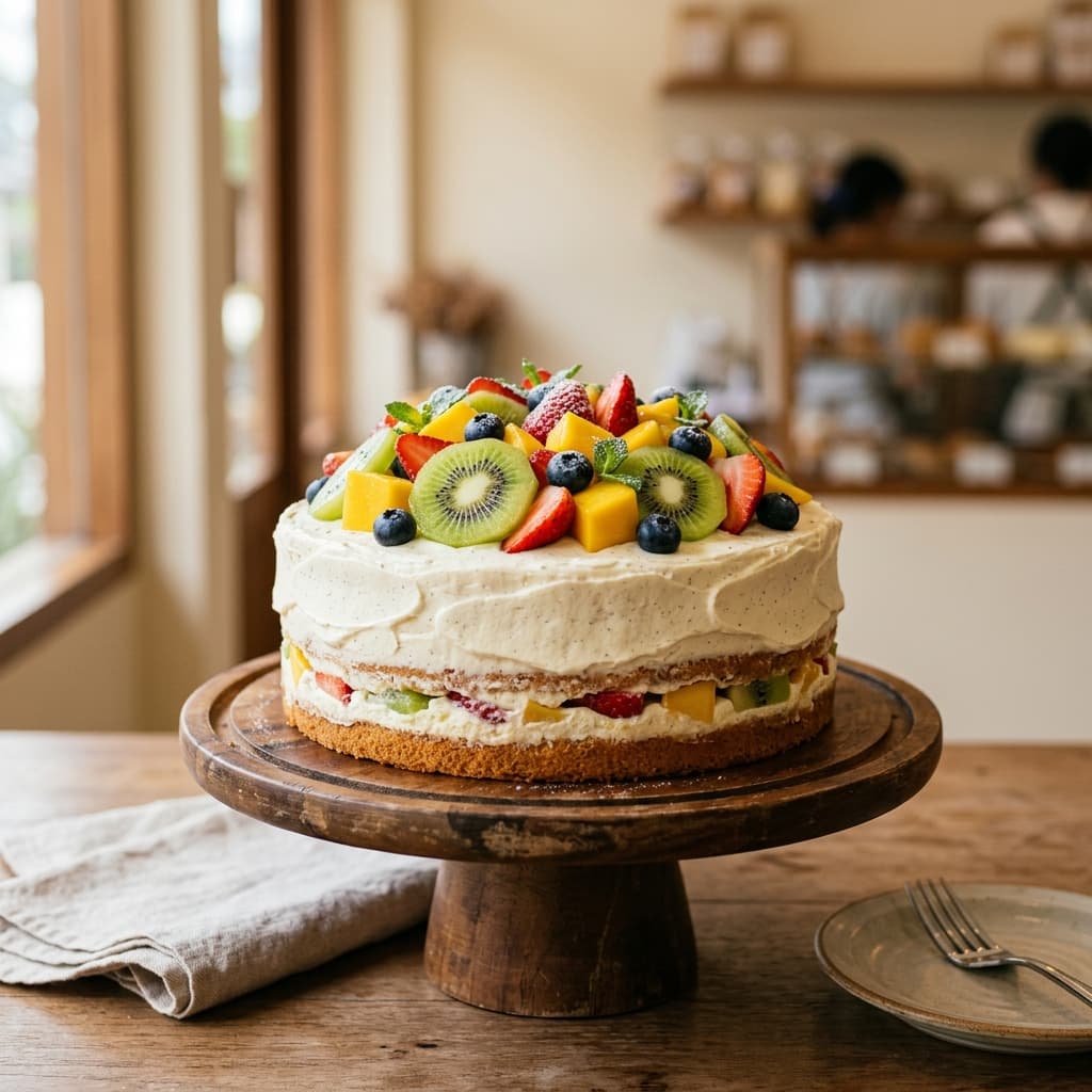 Mix Fruits Celebration Cake — handmade 100% eggless cake by Nova Cakes, Halifax & Dartmouth