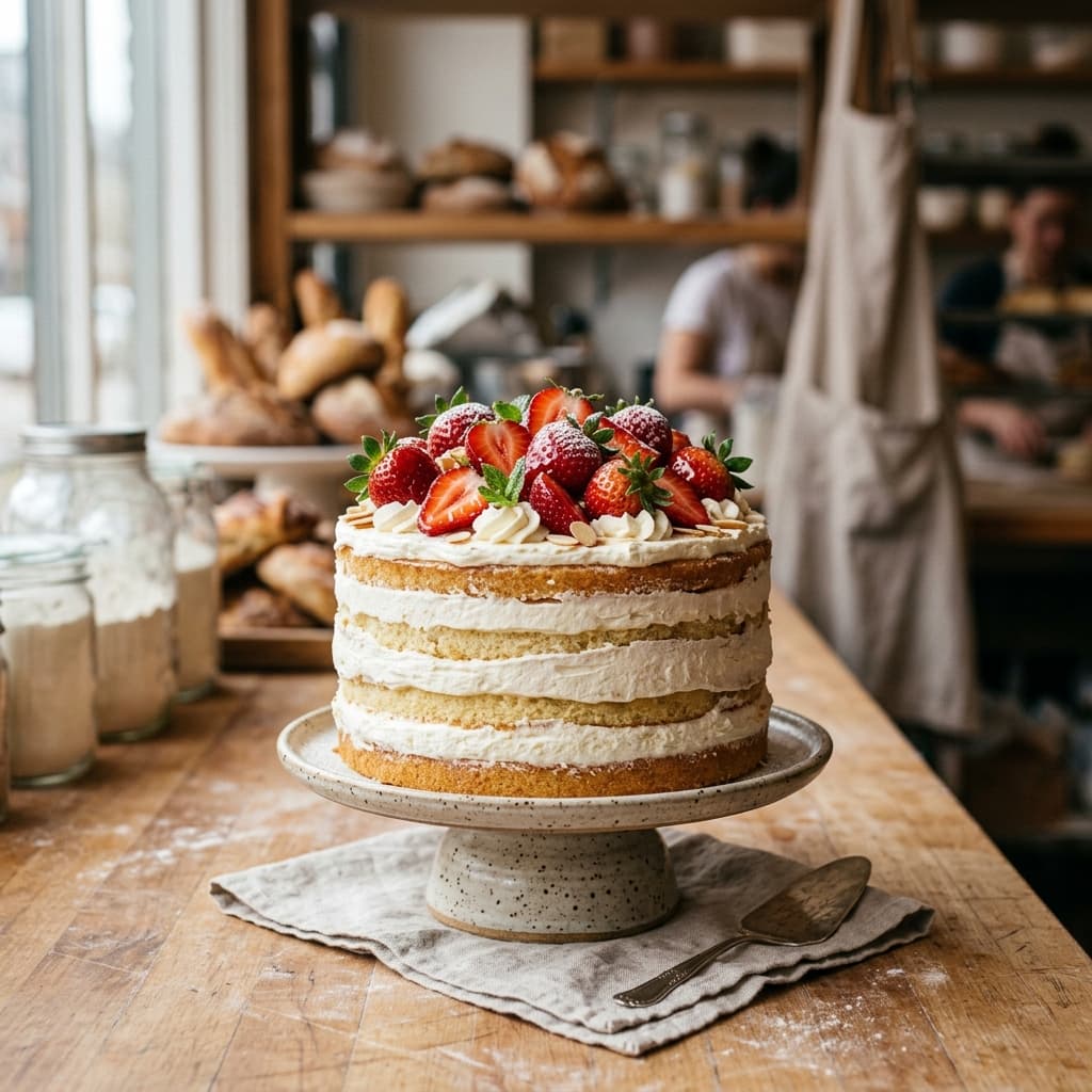 Strawberry Celebration Cake — handmade 100% eggless cake by Nova Cakes, Halifax & Dartmouth